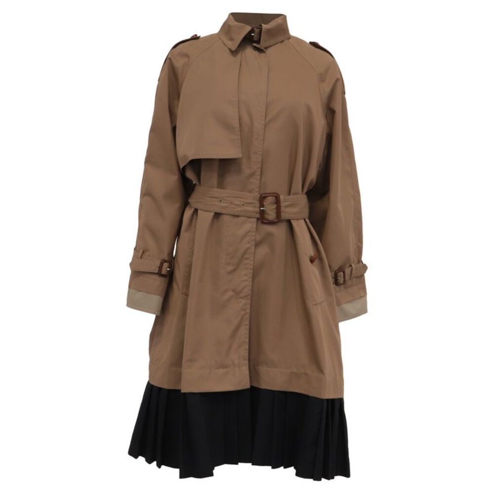 Gucci Belted Layered Pleated Trench Coat in Brown Cotton